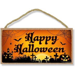Honey Dew Gifts, Happy Halloween, 5 inch by 10 inch Hanging Halloween Signs, Wall Art, Decorative Wood Sign, Halloween Decor, 75554