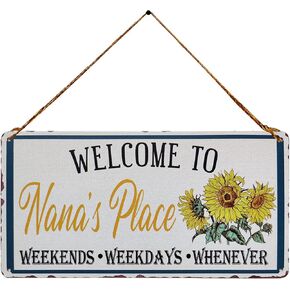 Welcome to Nana's Place Sunflower Vintage Metal Sign Wall Art Hanging Household Family Signs Farmhouse Home Decor for Grandma 5X10 Inch