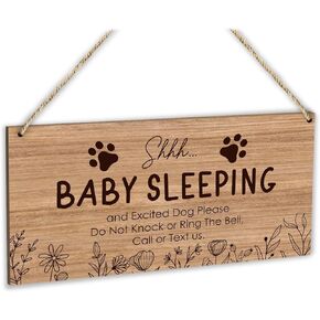 Baby Sleeping Sign for Front Door, Don't Ring Doorbell Wood Hanging Plaque with Rope, Do Not Ring Doorbell Sign Home House Decor Yard Garden Fence Porch Wall Art Wood Sign -16