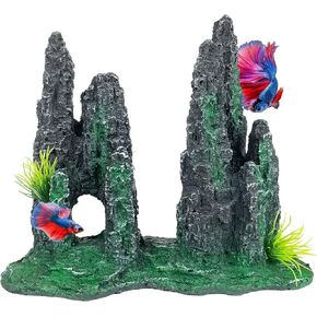 Tall Aquarium Mountain View Stone Decorations Aquarium Ornament Rock Cave Landscape Artificial Mountain Hill View Fish Tank Caves for Betta Hiding Reptile Aquarium Supply