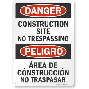 SmartSign "Danger - Construction Site, No Trespassing" Bilingual Sign | 10" x 14" Plastic
