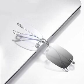 Vintage Unisex Rimless Photochromic Reading Glasses Blue blocking Transition Reader Outdoor Corrective Eyeglasses