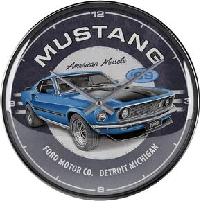 Nostalgic-Art Retro Wall Clock, Ø 12.2", Ford Mustang – 1969 Mach 1 Blue – Gift idea for Ford Fans, Large kitchenclock, Vintage Design