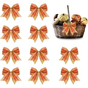 Hying 2PCS Fall Bow for Wreath, Plaid Pumpkin Harvest Wreath Bow for Front Door, Thanksgiving Wreath Bows for Fall Harvest Party Decor Indoor Wall Autumn Thanksgiving Decoration Supplies Ornament