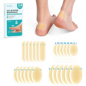 Hydrocolloid Gel Blister Bandages Pads - Promifun Waterproof Adhesive Blisters Bandages - Blister Pads for Heel, Foot, Toe, Feet - Gel Blister Chshions for Prevention & Recovery (24ct,Variety Pack)