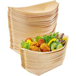 MATANA 8.3" Inch Large Bamboo Plates Disposable 100 Pack - Biodegradable Sushi Boat Serving Tray, Wood Paper Plates, Bamboo Vessel, Bamboo Bowls Disposable Appetizer Plates Disposable Taco Plates
