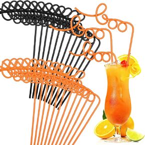 24 Pcs Halloween Straws Party Favors Crazy Plastic Straw Halloween Boo Straw for Halloween Party Supplies for Halloween Buffet Table Birthday Baby Shower Party Decoration Favors Orange Black