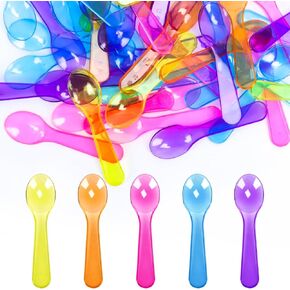 200 Pcs Colored Taster Spoons, Plastic Mini Spoons Multi-Color, Small Dessert Spoons, Ice Cream Spoons for Crafts, Tasting, Sampling -3 Inch