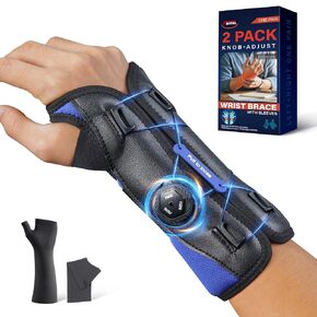 FEATOL 2 Pack Carpal Tunnel Wrist Brace for Night Support, Knob Adjustable Hand Brace with Arm Socks for Tendonitis, Sprained, Arthritis Pain, Wrist Splint Brace with Sleeves for Men & Women-Left & Right Hand-Large