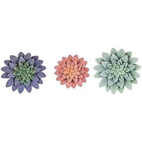 Canary Collections Green Succulent Metal Wall Decor - Blue - Pink - Green - 3 Pack Set