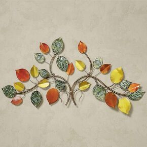 Autumn Array Leaves Hand Dyed Metal Wall Topper Russet, Moss and Dark Teal 37" Wx17 H