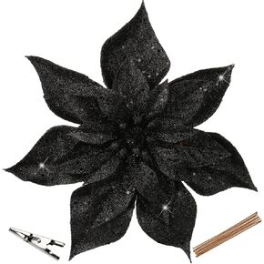 Briful 9'' عيد الميلاد البونسيتة الزهور 8PCS الأزرق بريق الزهور الاصطناعية كبيرة عيد الميلاد زخرفة الزهور لشجرة عيد الميلاد إكليل إكليل الديكور