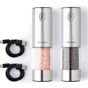 Premium Rechargeable Electric Salt and Pepper Grinder Set - Ceramic Grinder, Consistent Output with 6 Coarseness Levels, LED Light - Elevate Your Seasoning Experience
