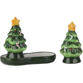 Christmas Holiday Salt and Pepper Shaker Set - Snowman and Santa (Christmas Trees with Stand)