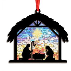 TEEZWONDER Christian Gifts for Women, Men - Christmas Ornaments 2024, Religious Gifts for Women, Nativity Scene Decor, Catholic Gifts for Women, Friends - Christmas Decorations Suncatcher Ornaments