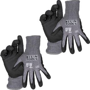 Klein Tools 60585 Work Gloves, Knit Dipped Cut Resistant ANSI A2 Nitrile Coated Gloves, HPPE Fabric, Touchscreen Capable