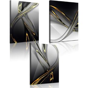 Biuteawal 3 Piece Canvas Print Gold Modern Abstract Wall Art Decor Black and White Artwork Canvas Painting Prints Pictures Home Office Living Room Bedroom Decoration Gallery Wrap Ready to Hang