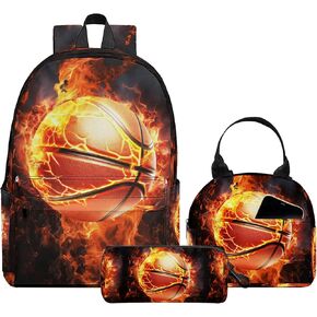 3PCS School Backpack for Boys Girls, Kids Backpack for Teens Elementary Middle High School Students, Large Capacity 17 Inch School Bags with Lunch Box and Pencil Case (Soccer)