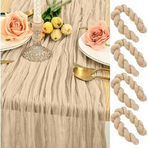 4 Pack Terracotta Cheesecloth Table Runner 14FT Gauze Table Runner with Natural Wrinkle 35*170 inch Rustic Table Decoration, Romatic Wedding Table Runner Boho for Reception Party Banquet Baby Shower
