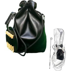 Golf Valuables Pouch Waterproof Leather Golf Ball Bag Pouch for Phone Wallet safely Golf Tee Bag Pouch with Drawstrings Closure Golf Pouch Bag with Golf Tee Pouch golf bag accessories for men Black