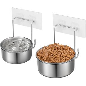 2 Pcs Crate Dog Bowl, Removable Stainless Steel Pet Kennel Hanging Food Water Feeder Bowl Set Non-Spill Cage Feeder for Puppy Small Medium Dog Cat Rabbit Ferret Bird