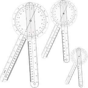 PAGOW 3 Pcs Goniometer Set, 360 Degree Plastic Angle Protractor, Range of Motion Measurement Tool, Physical Therapy Goniometers (12", 8", 6")