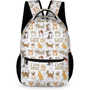 KOYI Dog School Backpack for Kids, Cute Puppy Dog Breed Backpack, Funny Animal Dog Print Backpack, Dog Design Travel Laptop Backpack, Elementary Boys Girls School Backpack, 16.5 Inch