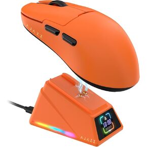 A.JAZZ AJ159APEX 8Khz Wireless Gaming Mouse Ultralight 56g with Magnetic Screen Charging Dock 42000DPI PAW3950 Sensor Tri Mode BT/2.4Ghz/Type-c Wired Programmable for Esport FPS PC Mac Gamer(White)