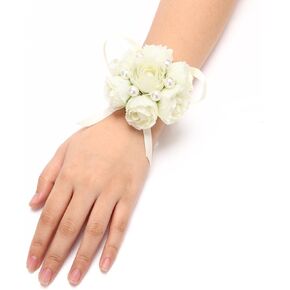 FAYBOX Girl Bridesmaid Wedding Wrist Corsage Party Prom Hand Flower Decor Pack of 2 Champagne
