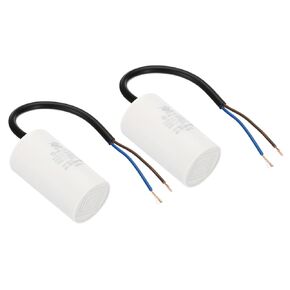 YOKIVE 2 Pcs 8uF CBB60 Capacitor with 2 Wires, AC 450V(White, 64x35mm)
