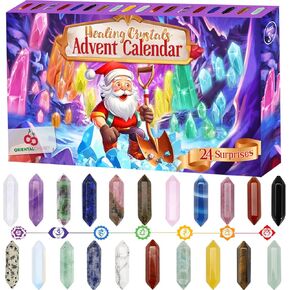 Advent Calendar 2024-24 Days of Crystals and Healing Stones Kit with Crystal Necklace Holder, Magnifier, and Storage Bag - Christmas Countdown Gifts for Girls Boys Kids Adults and Teenagers