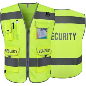 TCCFCCT Security Vest for Security Guard 9 Pockets High Visibility Reflective Safety Vest for Men Women, Durable Hi Vis Vest with Reinforced Sewing, Meets ANSI/ISEA, (G100S-Black, L)