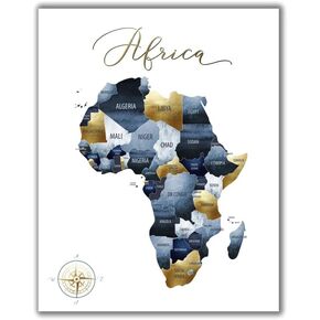 ShopHaven African Decor, Africa Map Wall Art, Africa Continent Navy and Gold - 11x14 - Unframed - Decor for Office, Home, Bedroom, Dorm, Gift