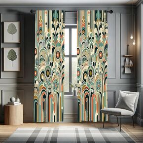 Ambesonne Abstract Modern Curtains, Leafy Silhouettes with Roundy Shapes Jumble Geometric Scandi, Window Treatments 2 Panel Set for Living Room Bedroom, Pair of - 28" x 63", Cadet Blue Cinnamon Beige