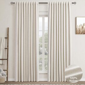 Nanspring Sand Beige 100% Blackout Linen Curtains Back Tab Track System Thermal Insulated Textured Blackout Curtains 2 Panels Set 52x84