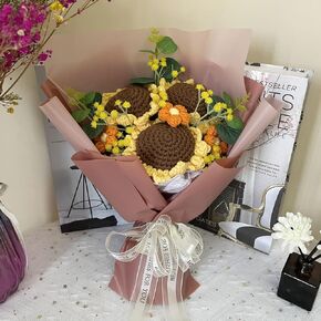 Completed Crochet Flowers Bouquet, Handmade Knitted Bouquet, Crochet Bouquet Kit Knitted Fake Sunflower Daisy, Gift for Mother Wife on Birthday Valentines Anniversary (02Orange)