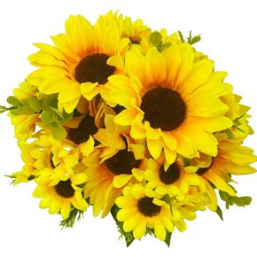 Sunflower Decor 2 Bouquets Artificial Sunflower, 15" Tall Silk Fake Sunflower for Home Wedding Outdoor, DIY Garden Craft Art Decor