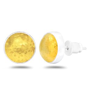 Caprixus 925 Sterling Silver Stud Earrings for Women Dome Pebble Stud Earrings 24K Gold Vermeil 2 Tone Gold and Silver Designer Handmade Hammered Minimalist Jewelry for Women Turkish Fine Jewelry