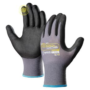 COOLJOB 3/12 Pairs Safety Work Gloves Microfoam Nitrile Rubber Coated, Seamless Knit Nylon Gloves with Full Fingers Touchscreen, Grip Nitrile Dipped, Ideal for Warehouse, Home Improvement, Grey Large