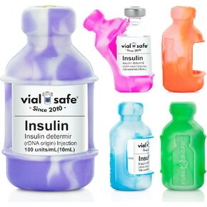 VIAL SAFE Insulin Vial Protector | Durable Vial Case | Silicone Insulin Vial Protector | Insulin Bottle Protector | Diabetes Care | Fits Levemir/Lispro/Lyumjev/Fiasp/Tresbia | 5-Pack, Tie Dye Colors