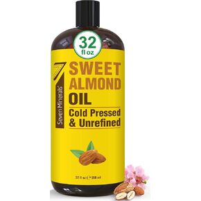 Seven Minerals, Pure Cold Pressed Sweet Almond Oil - 1 Gallon - Unrefined & 100% Natural For Skin & Hair, with No Added Ingredients - Perfect Carrier Oil for Essential Oils
