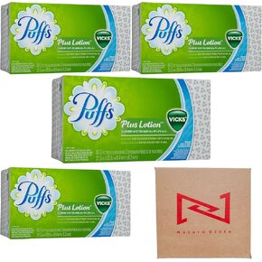 Puff Plus Lotion Vick Facial Tissues (Pack of 4), 2-Ply Ultra Soft Tissues (88 Tissues per Box) in Nature Vista Box