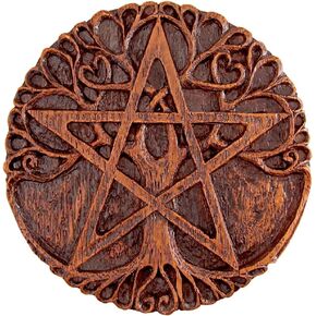 Dryad Design Tree Pentacle Wall Plaque Wood Finish - Wiccan Witch Home Decor