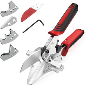 GARTOL Ratchet Miter Shears for Angular Cutting Molding Crafting, Quarter Round Cutting Tool, Multi Angle Miter Cutter Hand Tool Set, Come with Flat Anvil, 90° Anvil, Dowel Anvil, PVC Anvil and Blade