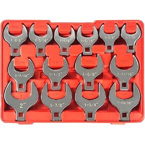 C&T 14-Piece 1/2" Drive Jumbo Crowfoot Wrench Set, SAE Sizes from 1-1/16" to 2" with Storage Tray,Chrome Vanadium Steel and Fully Polished Chrome Finished