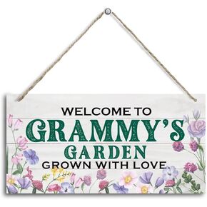 Vintage Style Welcome to Grammy's Garden Grown With Loved Wood Decor Sign, Hanging Printed Wooden Plaque Decor, Rustic Home Decor Sign, Grammy Decor, Gift for Grandma, Women 12x6 inch