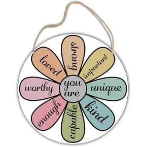 Psychology Round Hanging Sign With Rope, Mental Health Gift for Women Teacher Counselor, Affirmation Home Wall Decor You are Loved Plaque for Counseling Therapy Office Nursery Classroom Door -02