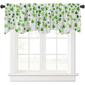 54x18 Inches Green St. Patrick's Day Green Shamrock Logo Window Valance Bowler Hat Lucky Fortune Love Bedroom Kitchen Dining Room Window Decoration