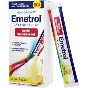 Emetrol Non-Drowsy Nausea Relief Powder Mix - Electrolyte Drink Mix for Rapid Nausea Relief, Morning Recovery, Hydration & Upset Stomach Relief - Lemon Flavor - 3 Pack x 6 Packets
