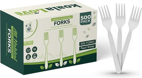 KOALALOVE-150pc 100% Compostable Forks - 150 Large Disposable Utensils. Koala Love, durable and heat resistant alternative to plastic forks with convenient tray in Saudi Arabia